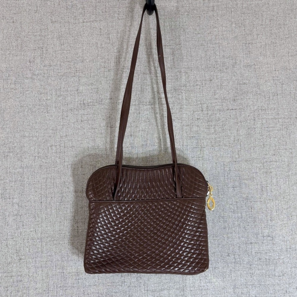 Bally Vintage Brown Quilted Leather Shoulder Bag Gold Hardware Made in Italy - Picture 2 of 12